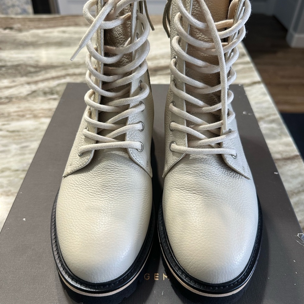 M. Gemi Cream Combat Boots with Chunky Sole